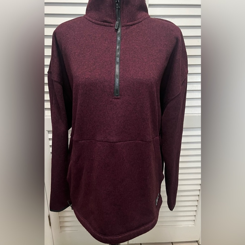 PINK Victoria Secret's Large Zip Up Sweater w/Kangaroo Pocket, Maroon/Black